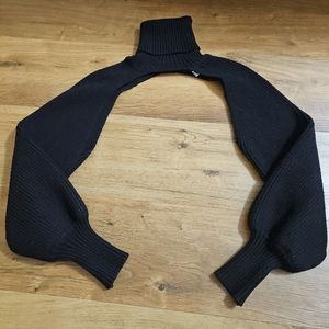 Zara Black Ribbed Knit Long Puff Sleeve Cropped Turtleneck Arm Warmer Shrug